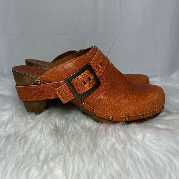 Sanita Vintage  Terra Cotta Leather Wooden Clogs Sz 41/US 10.5-11 - Picture 4 of 6